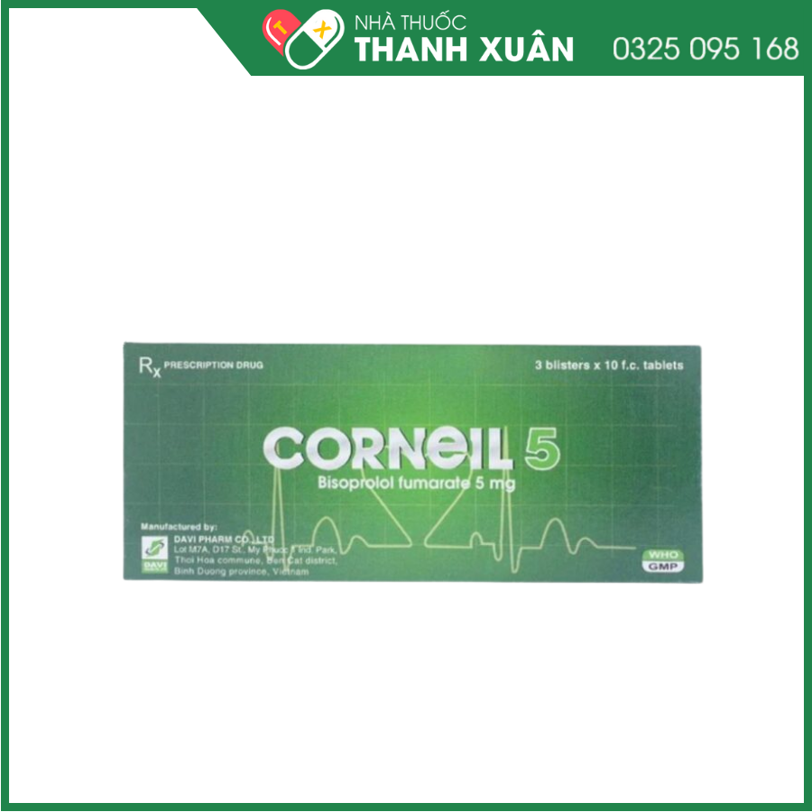 Corneil 5 điều trị tăng huyết áp, đau thắt ngực, suy tim mạn tính